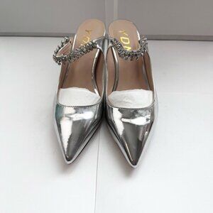 Size 9.5 YDN Women Trendy Metallic Spiral Heels Slip On Sandals Rhinestone Strap